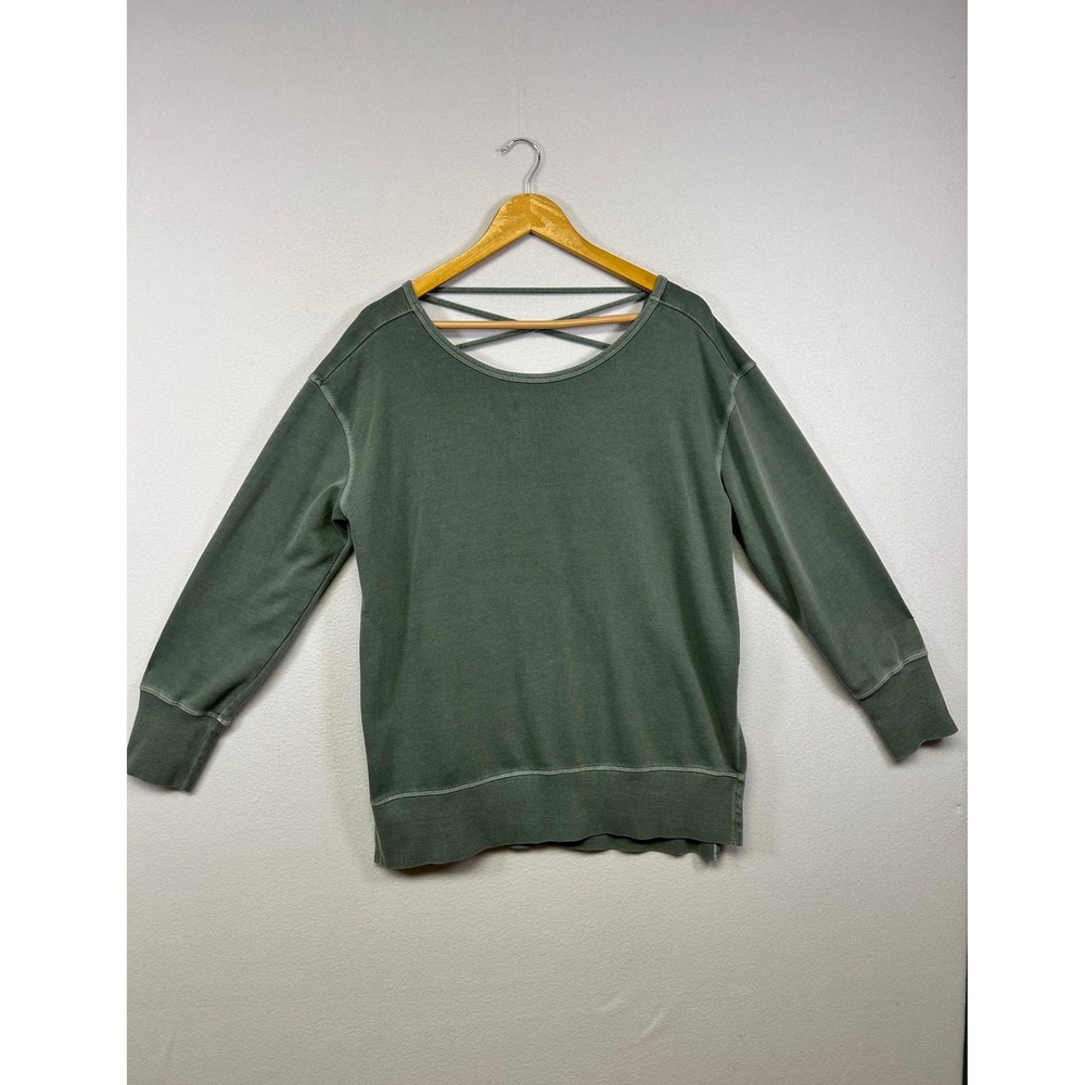 Earthy Boho Maurices Womens Med Green Strappy Lattice Back Pullover Sweatshirt